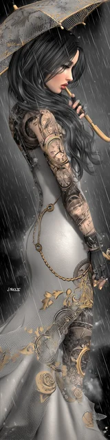 Free dark romance bookmark featuring a lady with an umbrella in gray rain